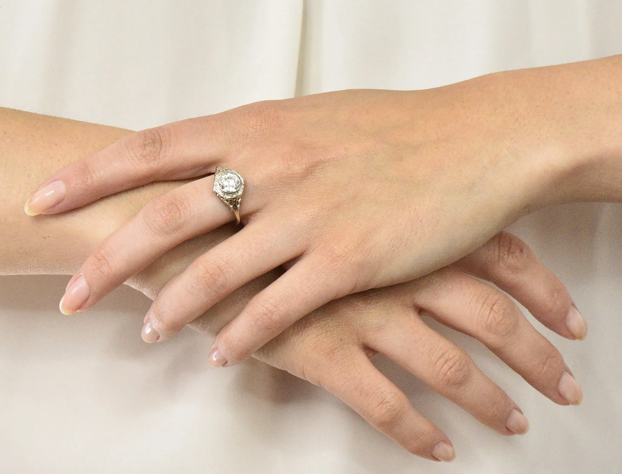 Edwardian 1920's 1.46 CTW Diamond 14 Karat White Gold Engagement Ring GIA