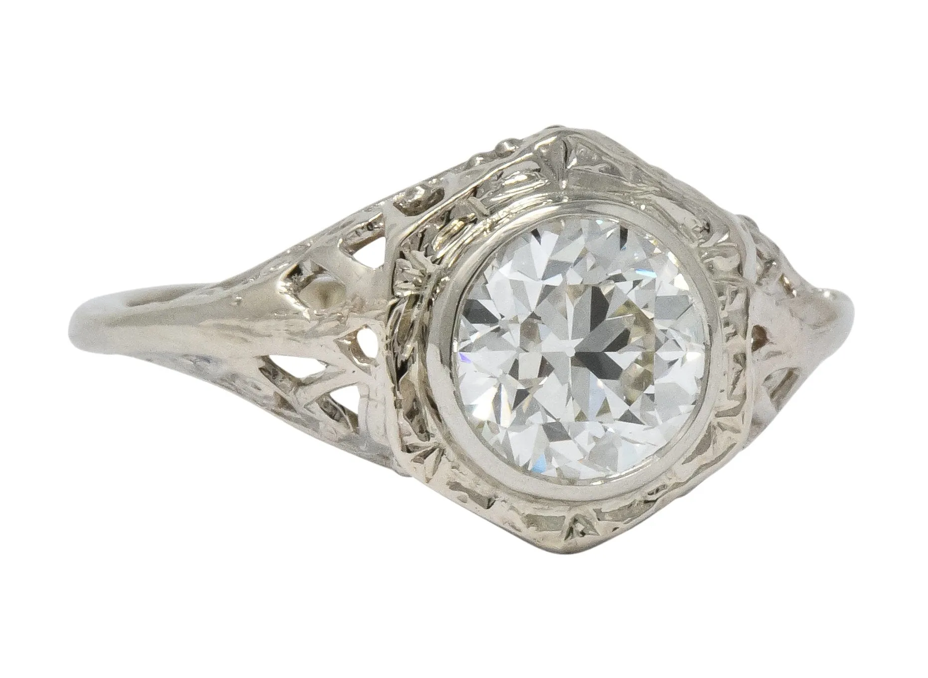 Edwardian 1920's 1.46 CTW Diamond 14 Karat White Gold Engagement Ring GIA