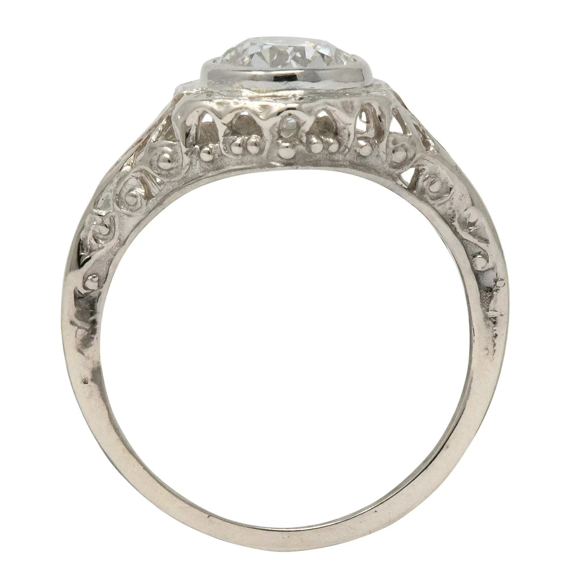 Edwardian 1920's 1.46 CTW Diamond 14 Karat White Gold Engagement Ring GIA