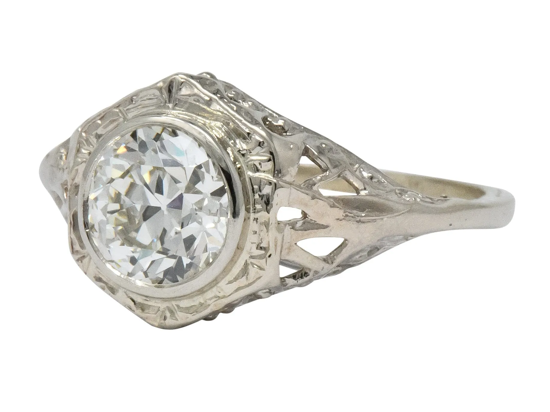 Edwardian 1920's 1.46 CTW Diamond 14 Karat White Gold Engagement Ring GIA