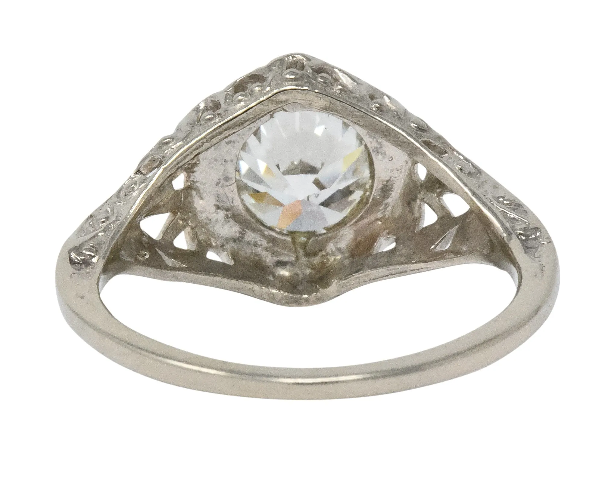 Edwardian 1920's 1.46 CTW Diamond 14 Karat White Gold Engagement Ring GIA