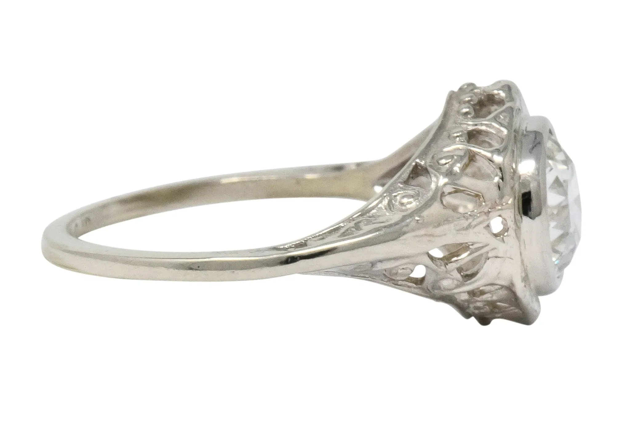 Edwardian 1920's 1.46 CTW Diamond 14 Karat White Gold Engagement Ring GIA