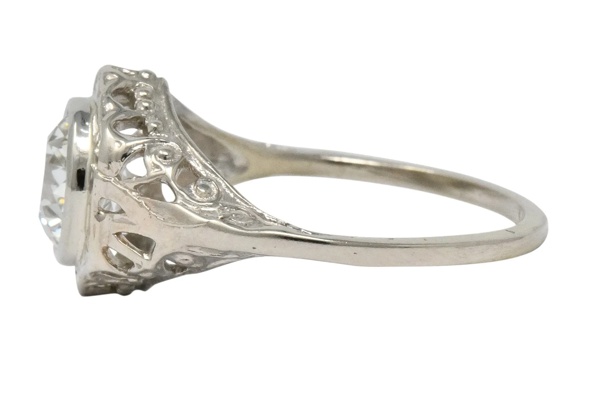 Edwardian 1920's 1.46 CTW Diamond 14 Karat White Gold Engagement Ring GIA