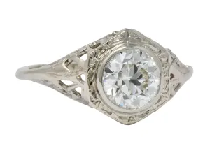 Edwardian 1920's 1.46 CTW Diamond 14 Karat White Gold Engagement Ring GIA