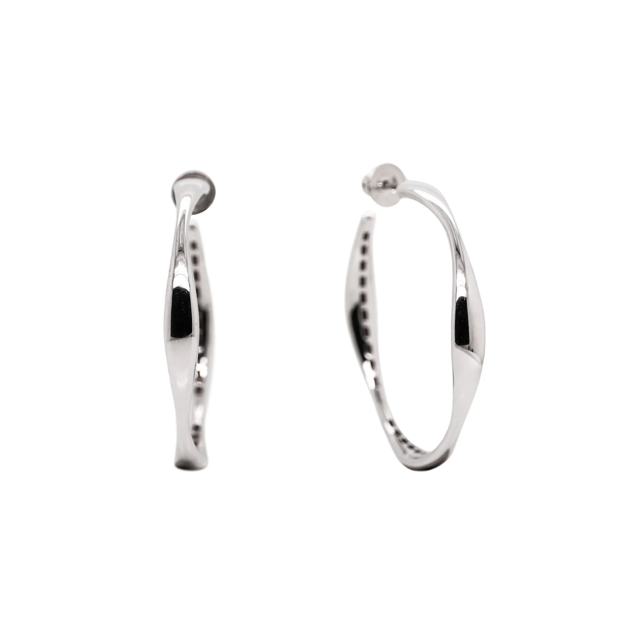 Elegance Rhodium Plated Silver Bamboo Large Hoops