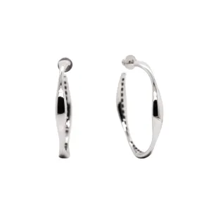 Elegance Rhodium Plated Silver Bamboo Large Hoops