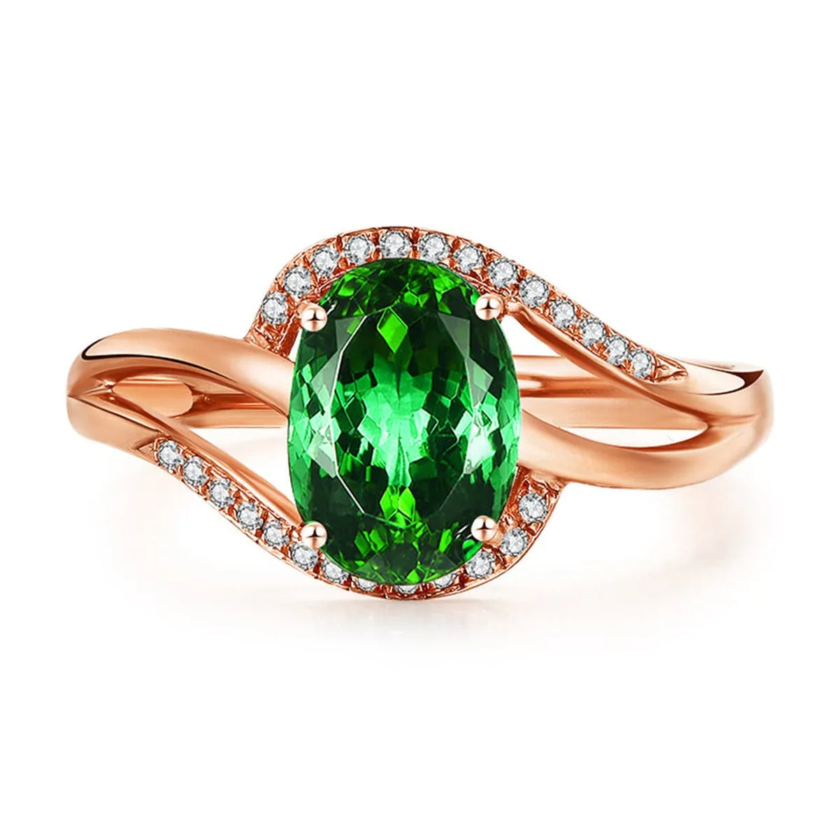 Emerald Crystal & Cubic Zirconia 18K Rose Gold-Plated Oval Ring
