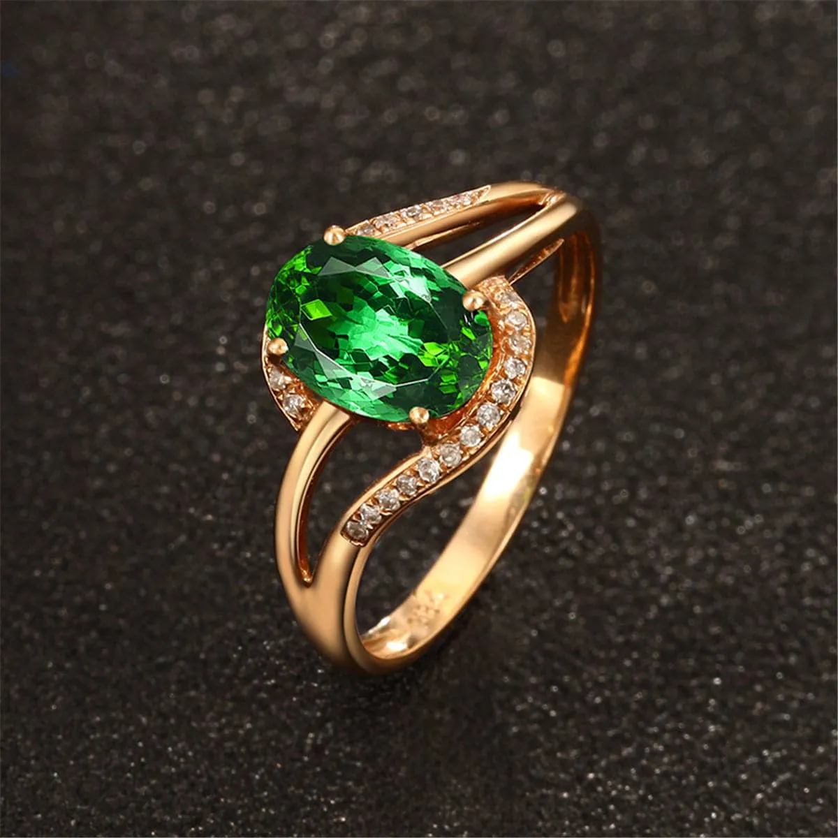 Emerald Crystal & Cubic Zirconia 18K Rose Gold-Plated Oval Ring