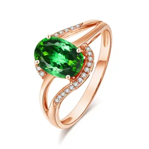 Emerald Crystal & Cubic Zirconia 18K Rose Gold-Plated Oval Ring