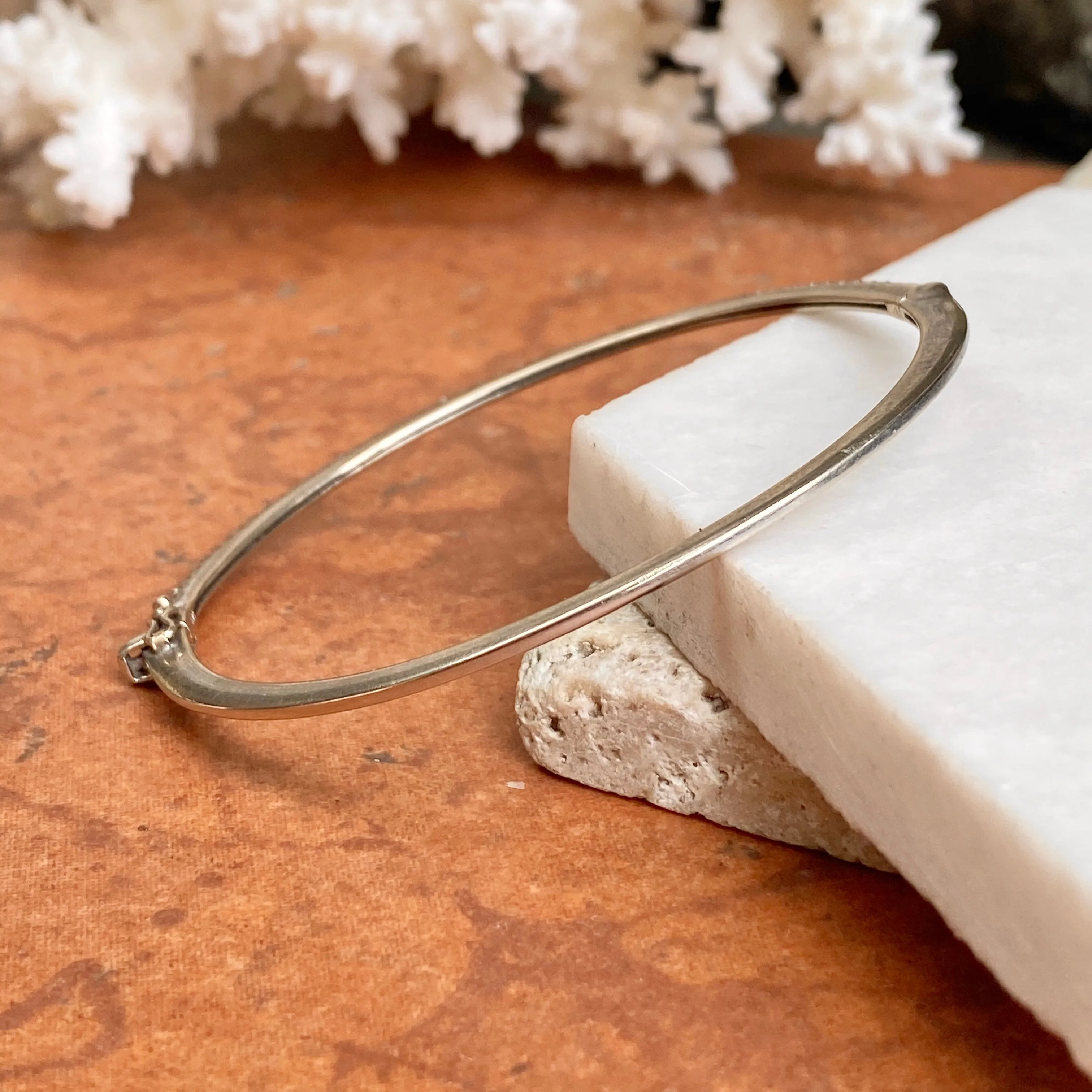 Estate 14KT White Gold Pave Diamond .70 CT Thin Bangle Bracelet