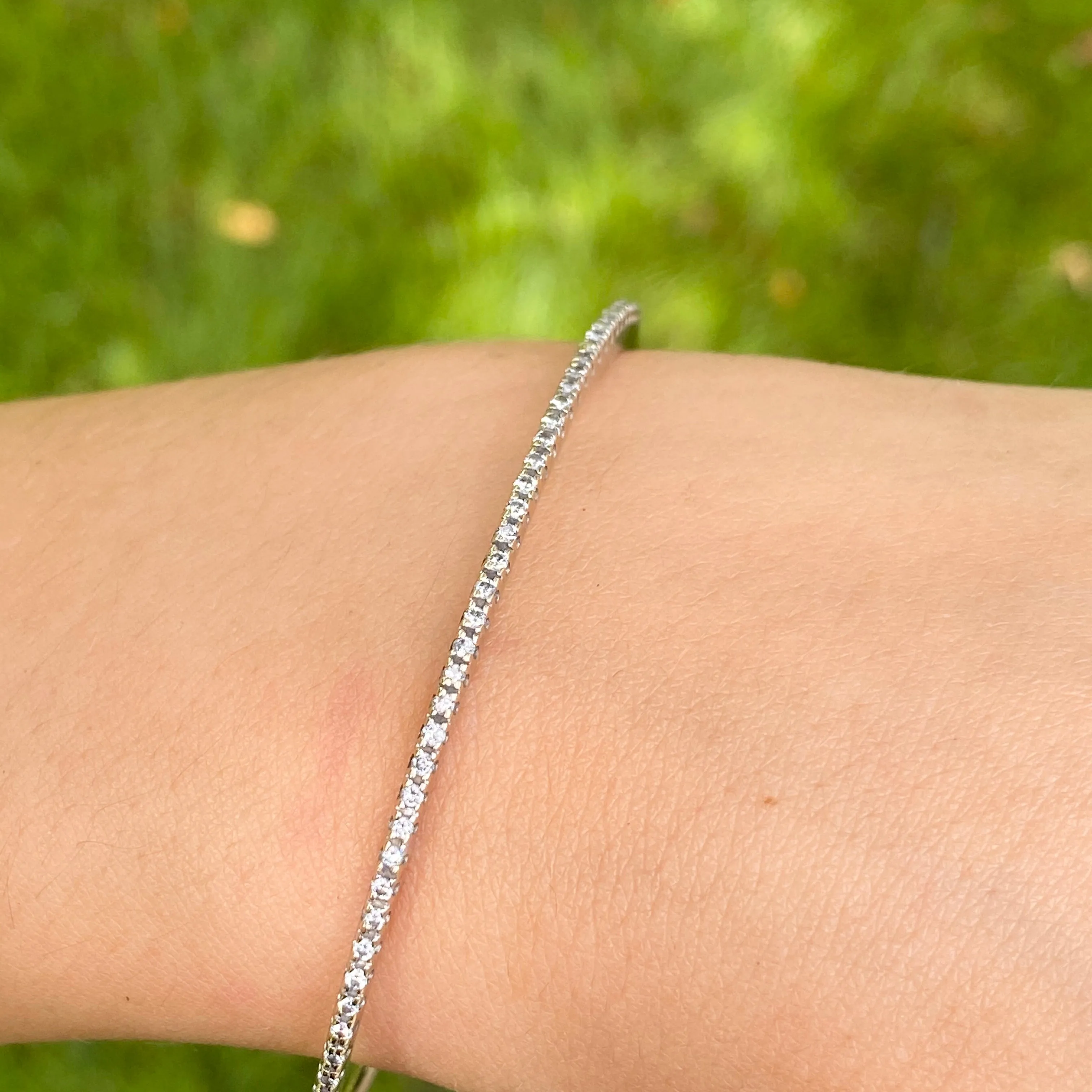 Estate 14KT White Gold Pave Diamond .70 CT Thin Bangle Bracelet