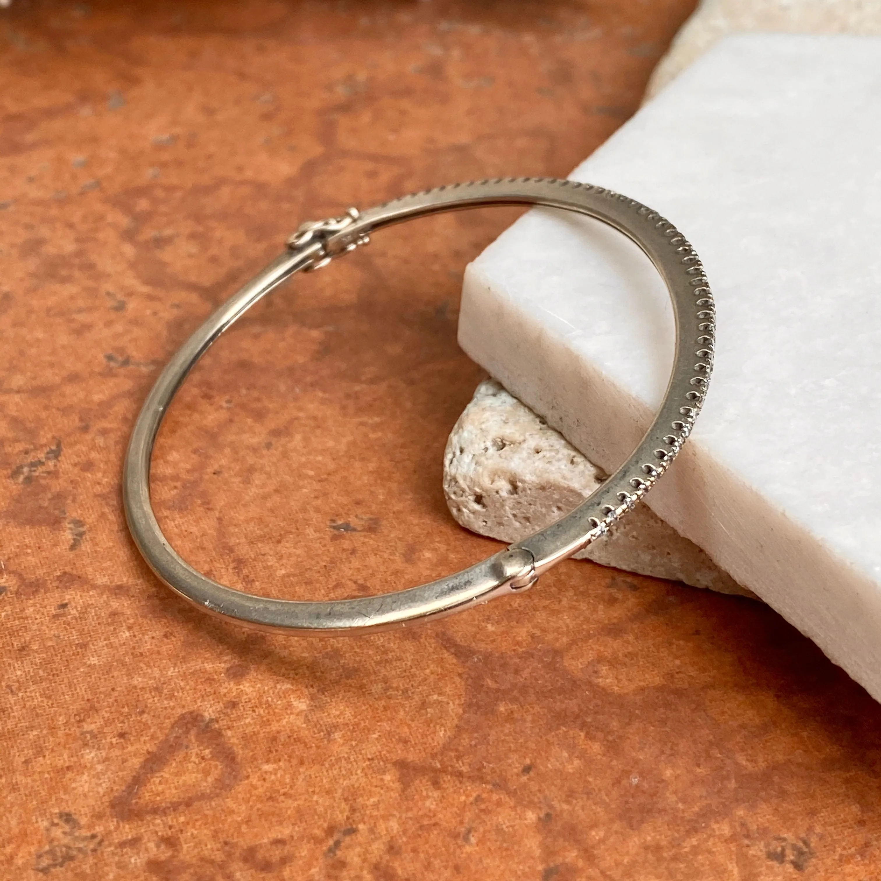 Estate 14KT White Gold Pave Diamond .70 CT Thin Bangle Bracelet