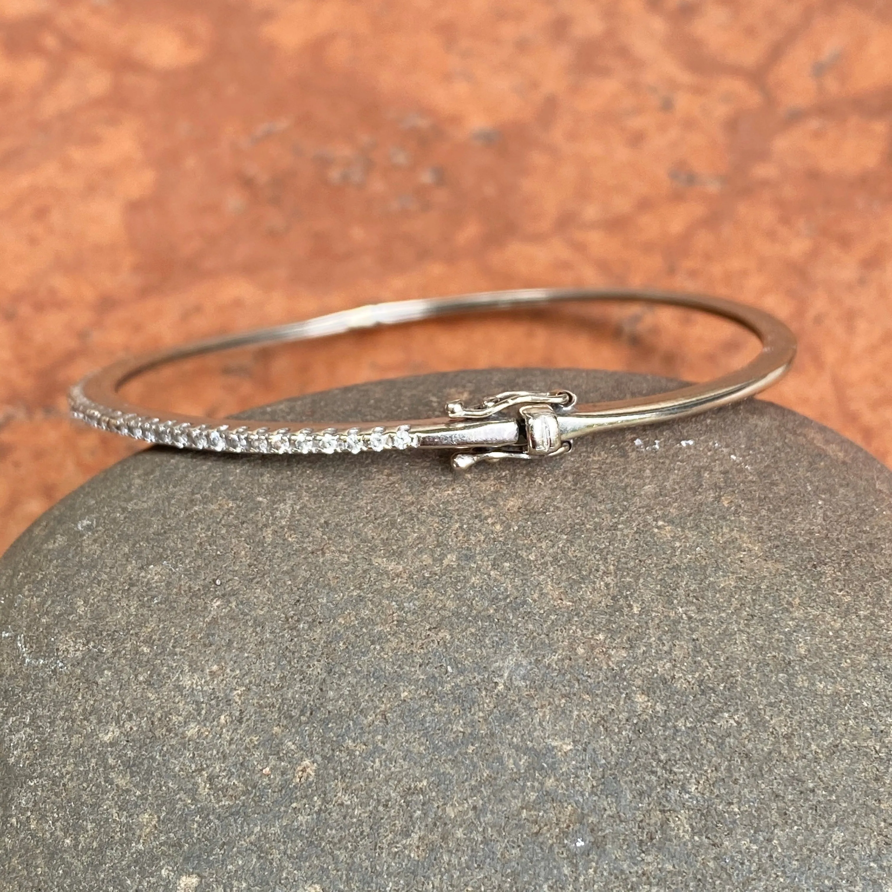 Estate 14KT White Gold Pave Diamond .70 CT Thin Bangle Bracelet