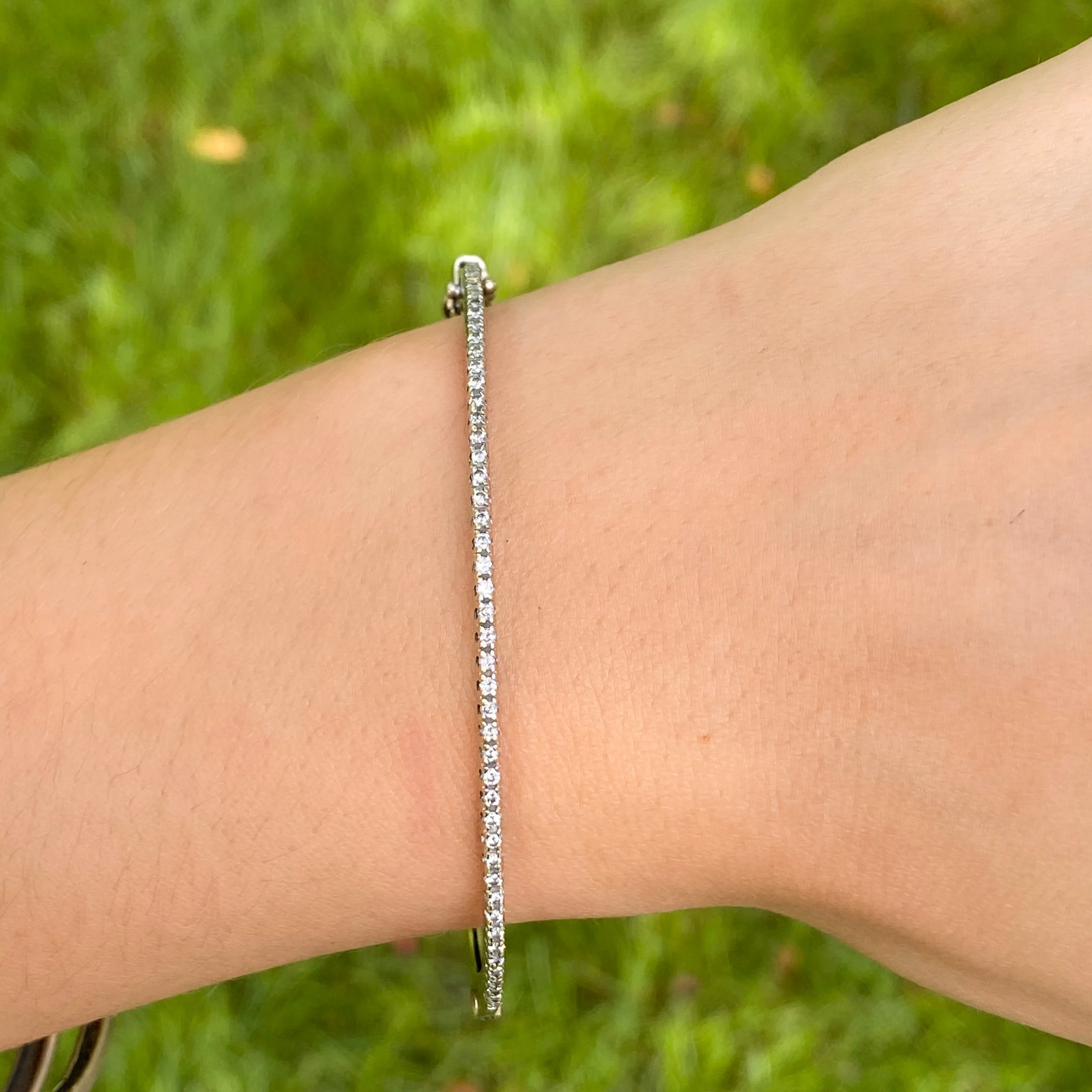 Estate 14KT White Gold Pave Diamond .70 CT Thin Bangle Bracelet