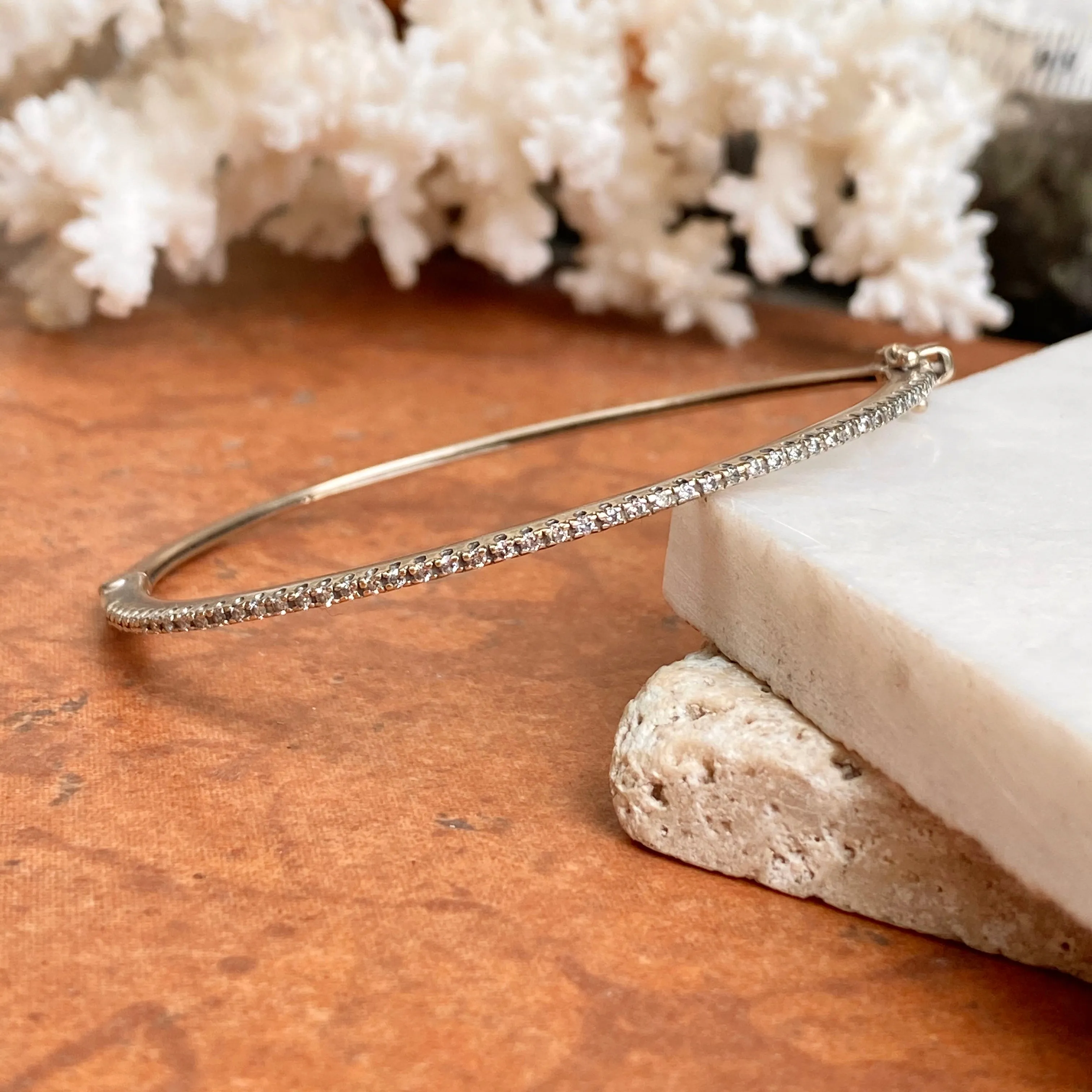 Estate 14KT White Gold Pave Diamond .70 CT Thin Bangle Bracelet