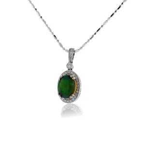 Ethiopian Opal Oval Cabochon Halo Style Pendant