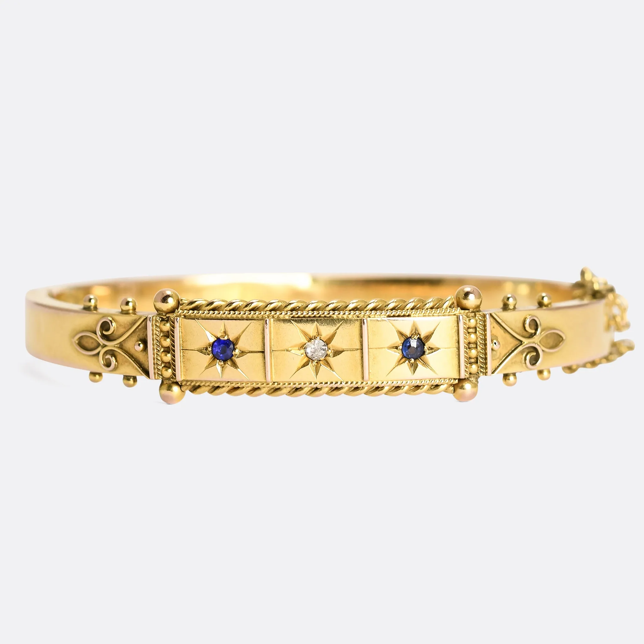 Etruscan Revival Sapphire & Diamond Bangle