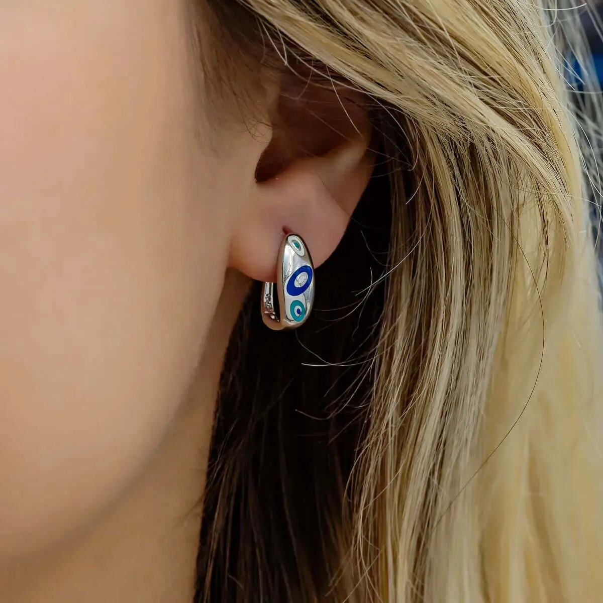 Evil Eye Pattern Handcrafted Earrings in 925 Sterling Silver