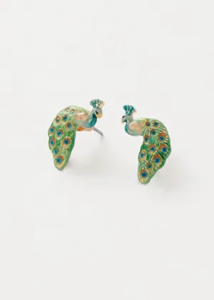 Fable England Peacock Enamel Stud Earrings Blue