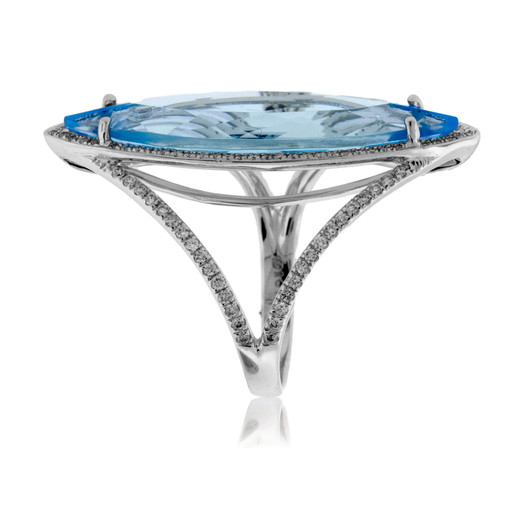 Fancy Cut Blue Topaz & Diamond Split Shank Ring