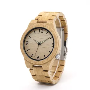 Fashion Round Antique Bracelet Clasp Quartz Bamboo Watch for Men