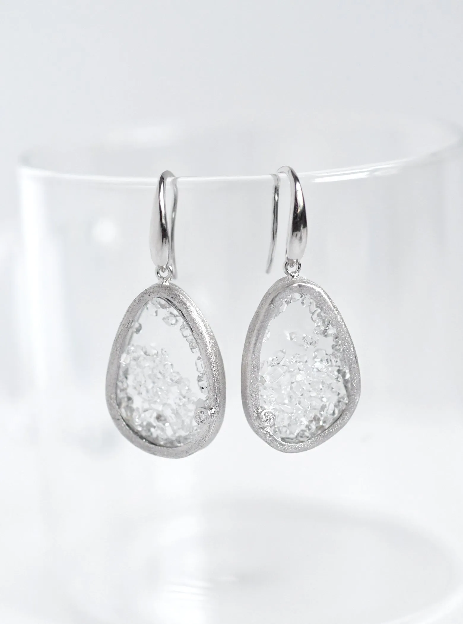 Floating Herkimer  Diamond Quartz  Earring