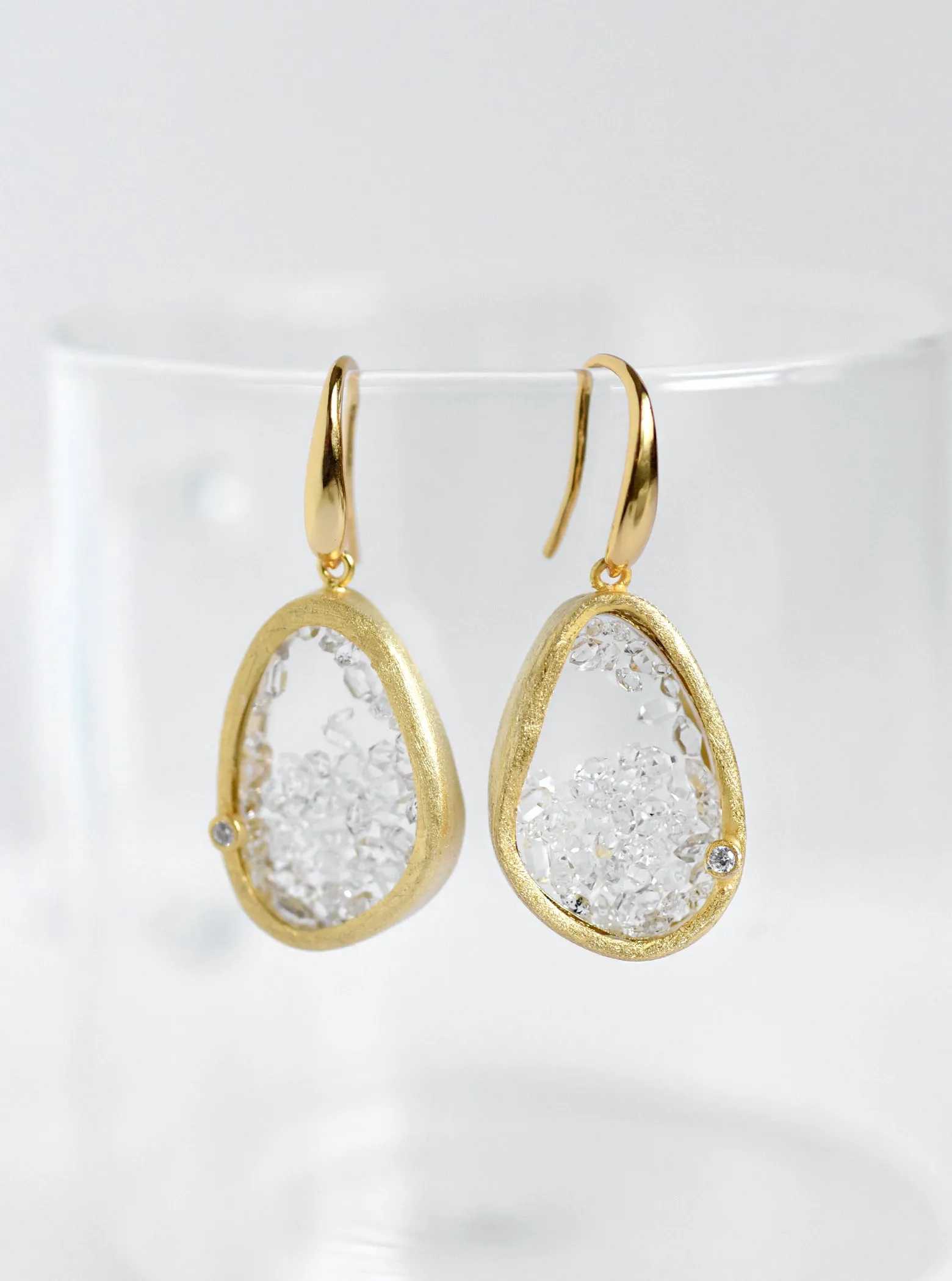 Floating Herkimer  Diamond Quartz  Earring