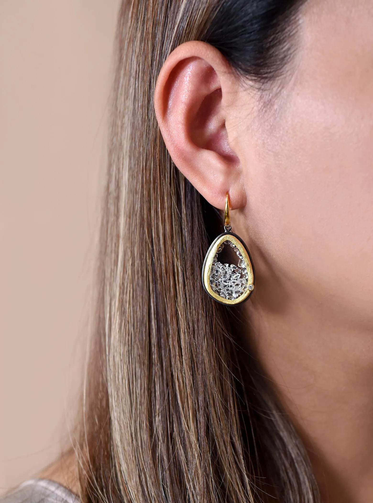 Floating Herkimer  Diamond Quartz  Earring