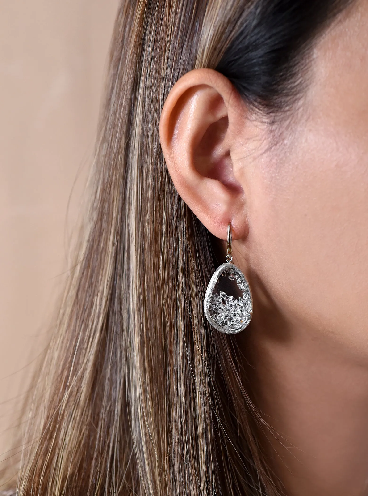 Floating Herkimer  Diamond Quartz  Earring