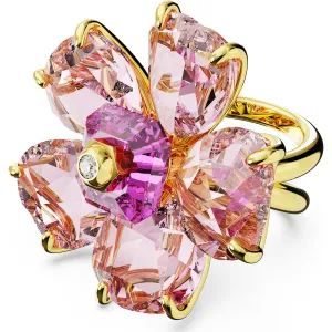 Florere cocktail ring, Flower, Pink, Gold-tone plated