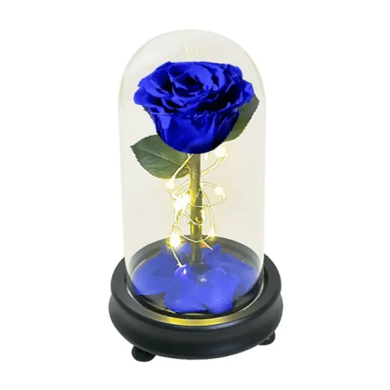 Forever Rose Glass Dome - Gift With Pine Wood Base