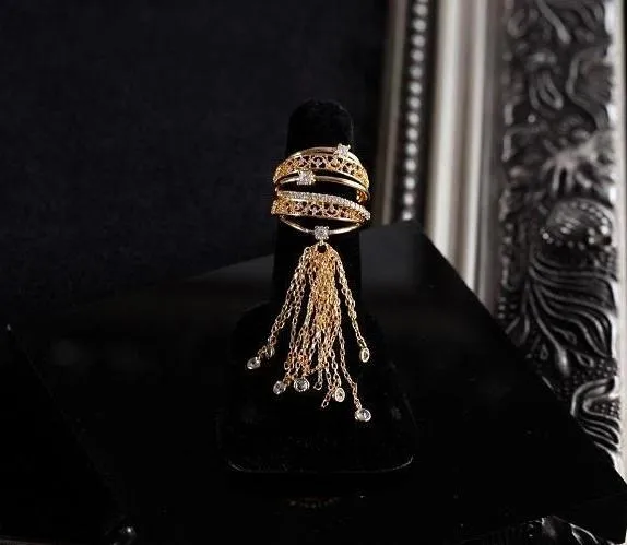 Galaxy ring with brass chain