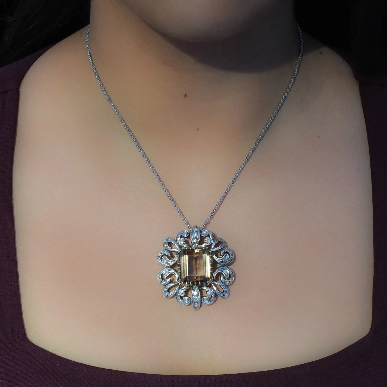 Georgian Revival Smoky Quartz Pendant Brooch