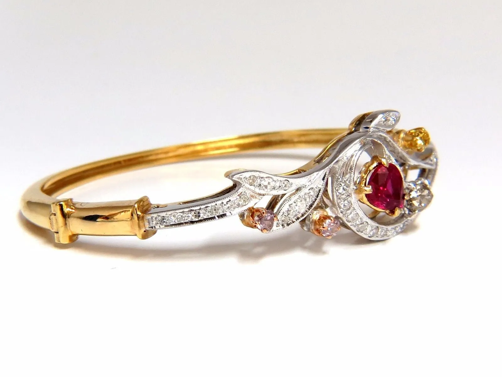 GIA Certified No Heat Natural Ruby Fancy color diamonds bangle bracelet