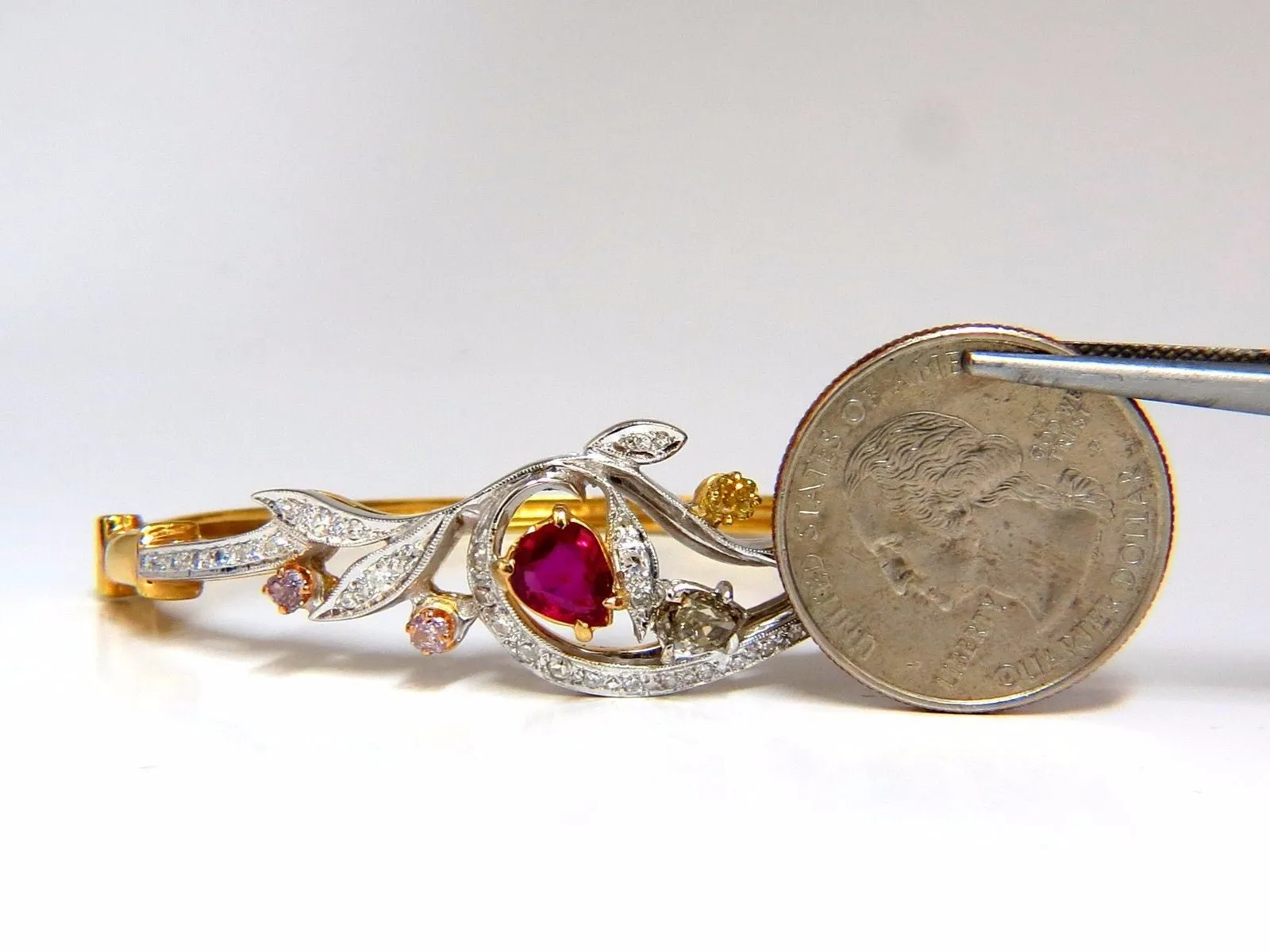GIA Certified No Heat Natural Ruby Fancy color diamonds bangle bracelet