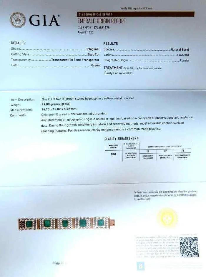 GIA Certified Vintage Emerald Bracelet 60ct 18kt Gold