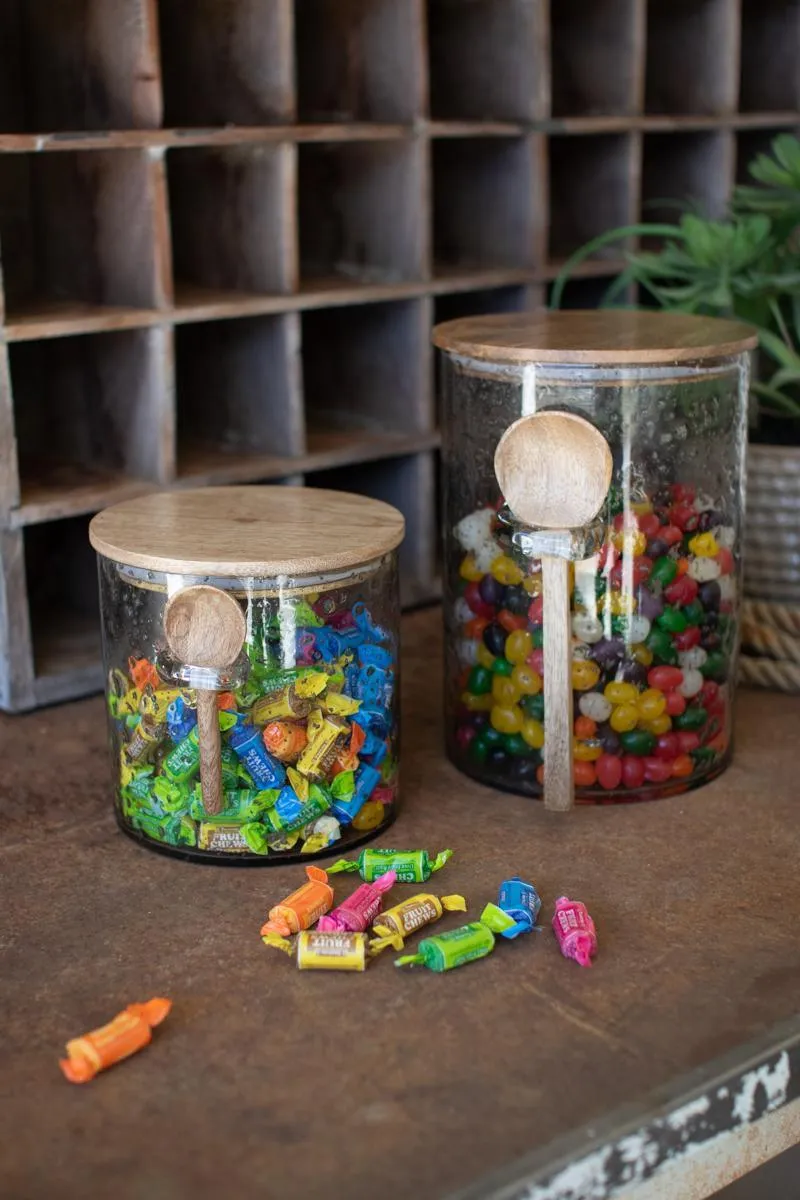 Glass Canister with Wood Top and Spoon / Small