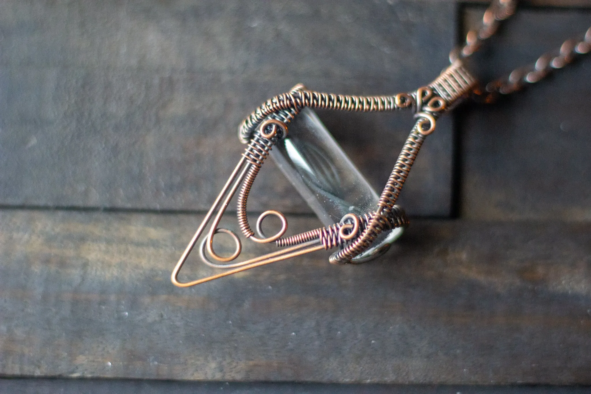 Glass Helix Rod and Copper Wire Wrapped Pendant