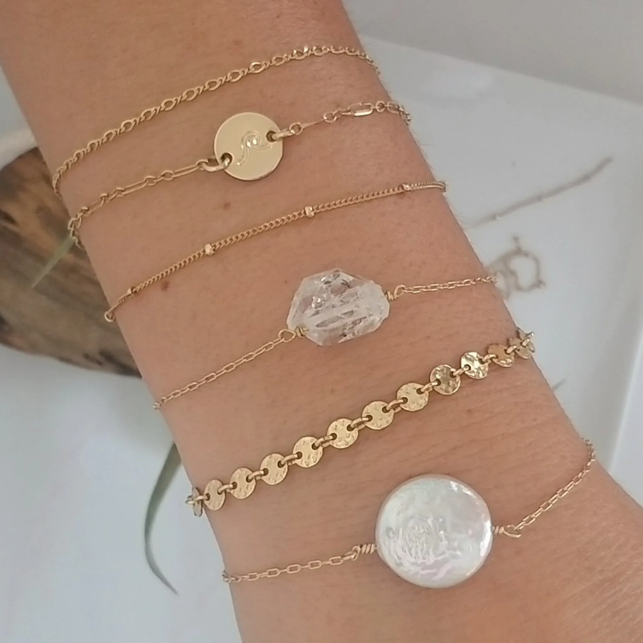 Gold Chain Stacking Bracelet - Figaro, Satellite, or Sequin