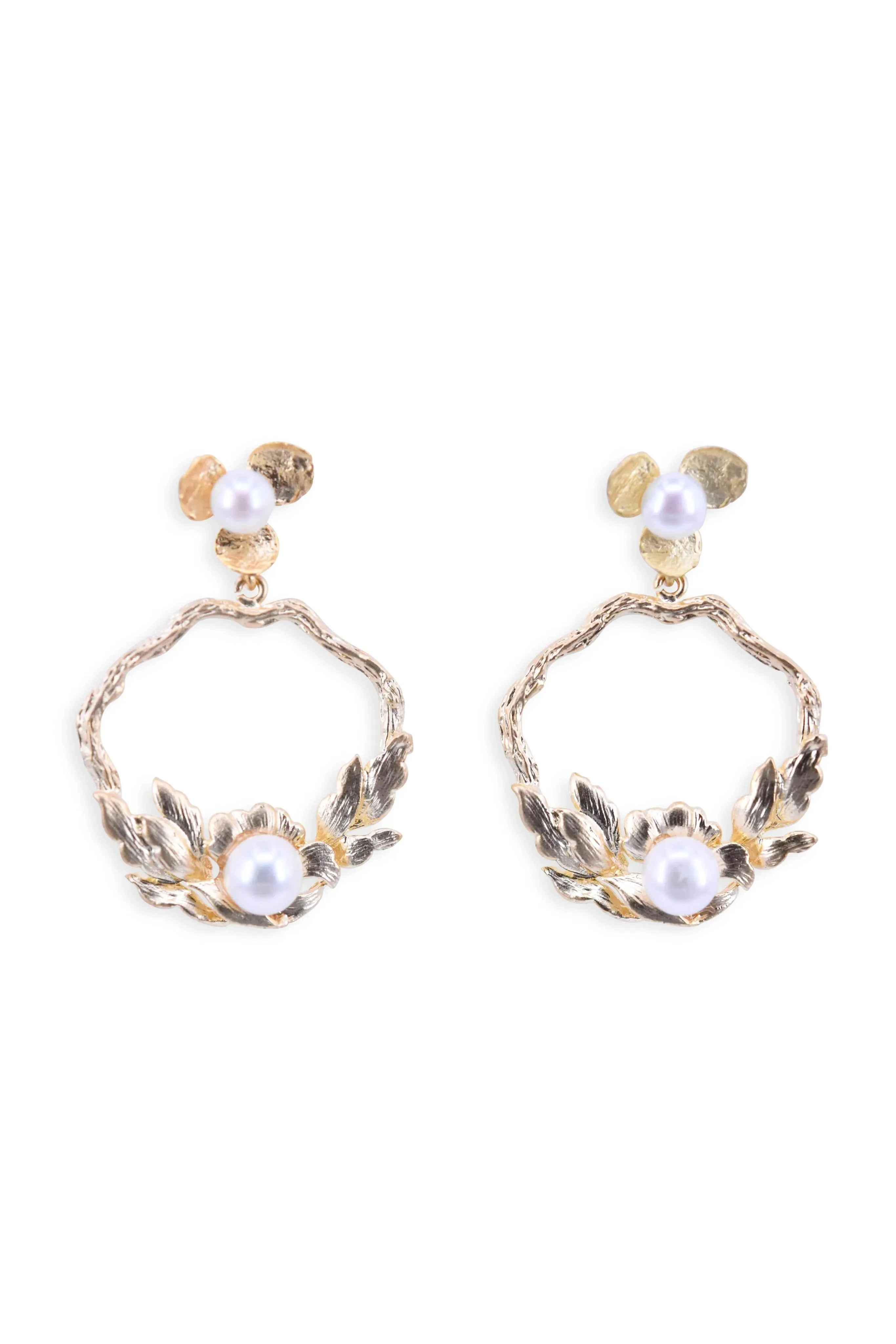 Golden leaves pearl decorated earrings