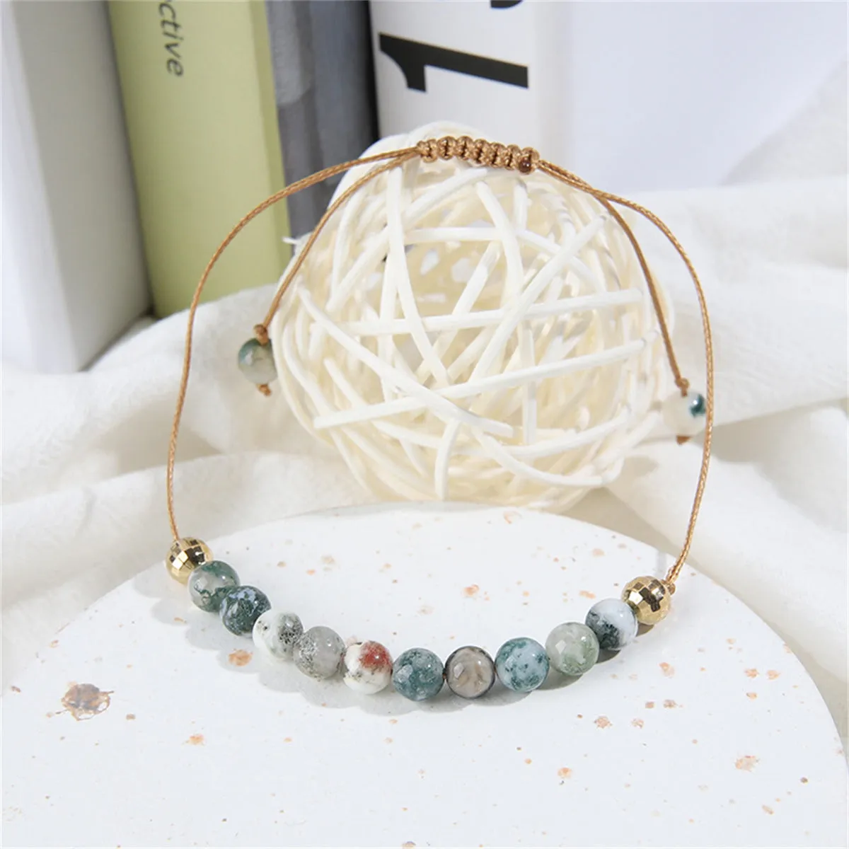Gray Quartz & Polyster 18K Gold-Plated Adjustable Bracelet