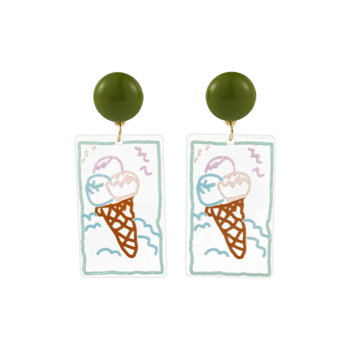 Green & Brown Transparent Ice Cream Cone Drop Earrings