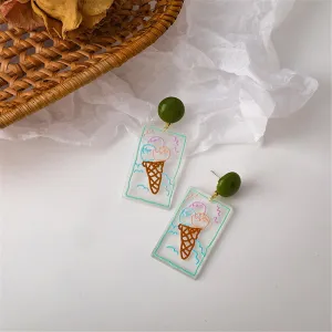Green & Brown Transparent Ice Cream Cone Drop Earrings