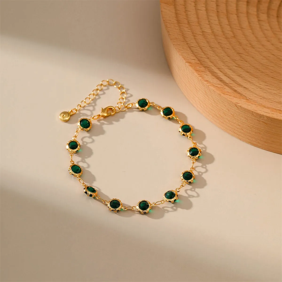 Green Crystal & 18K Gold-Plated Round Station Bracelet