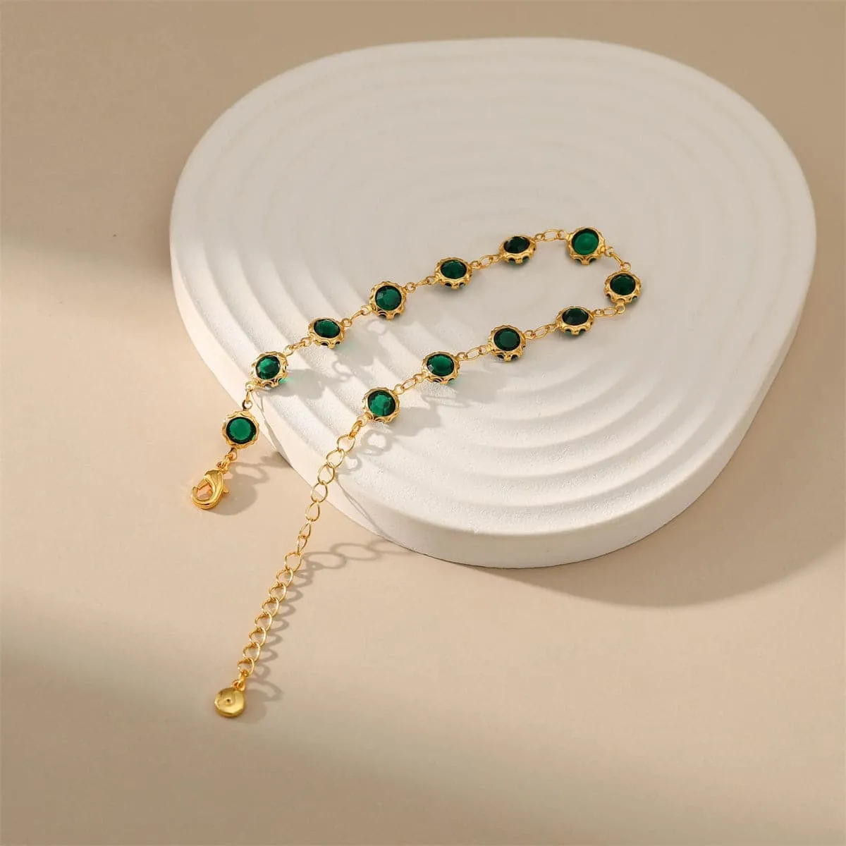 Green Crystal & 18K Gold-Plated Round Station Bracelet