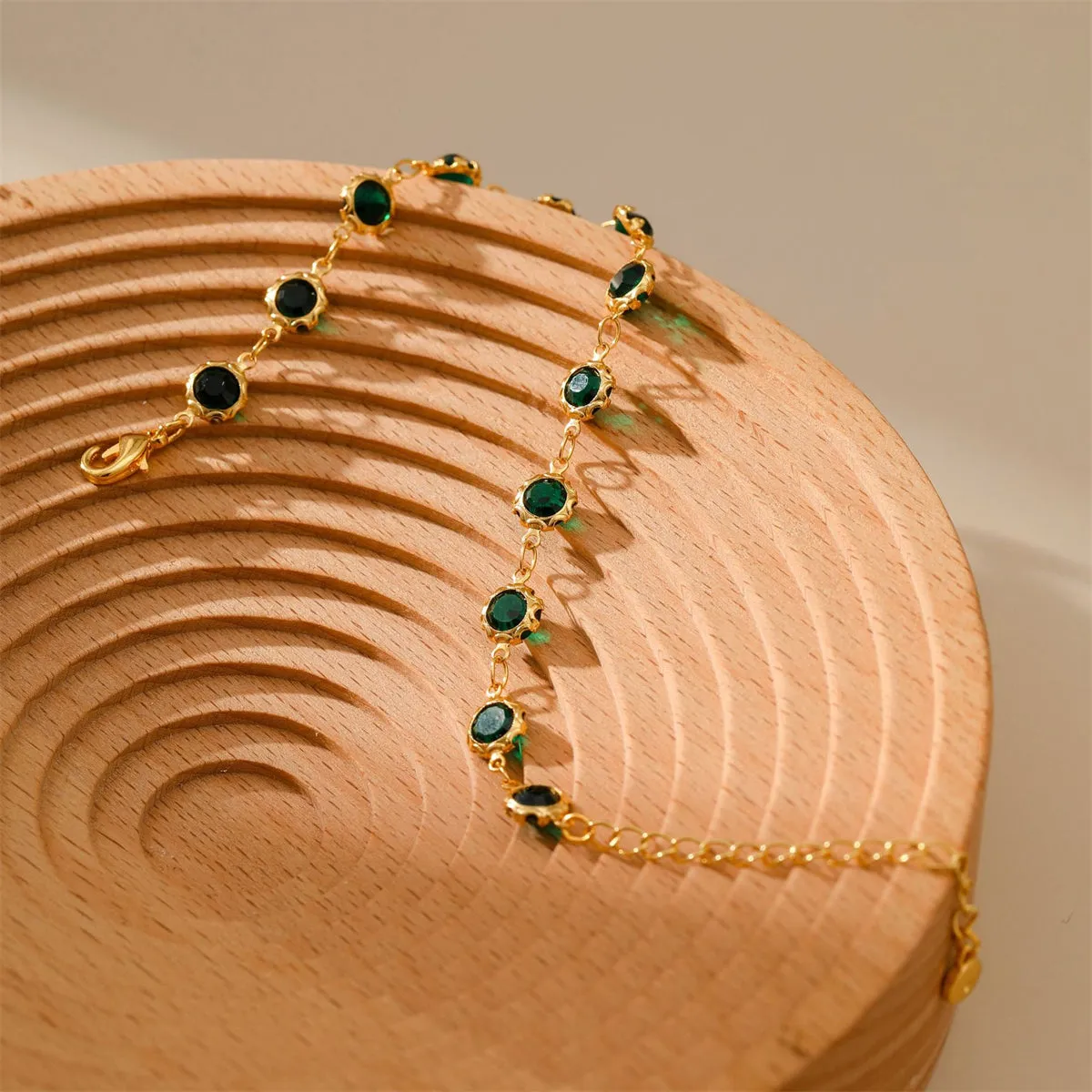 Green Crystal & 18K Gold-Plated Round Station Bracelet