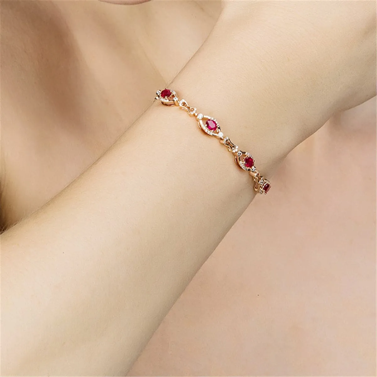 Green Crystal & 18K Rose Gold-Plated Halo Station Bracelet