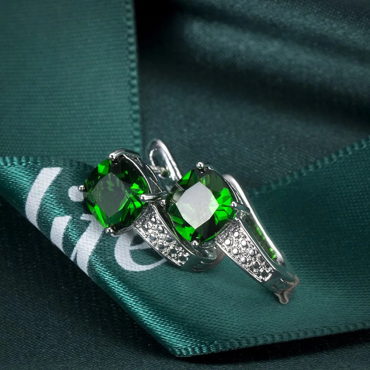 Green Crystal & Cubic Zirconia Huggie Earrings