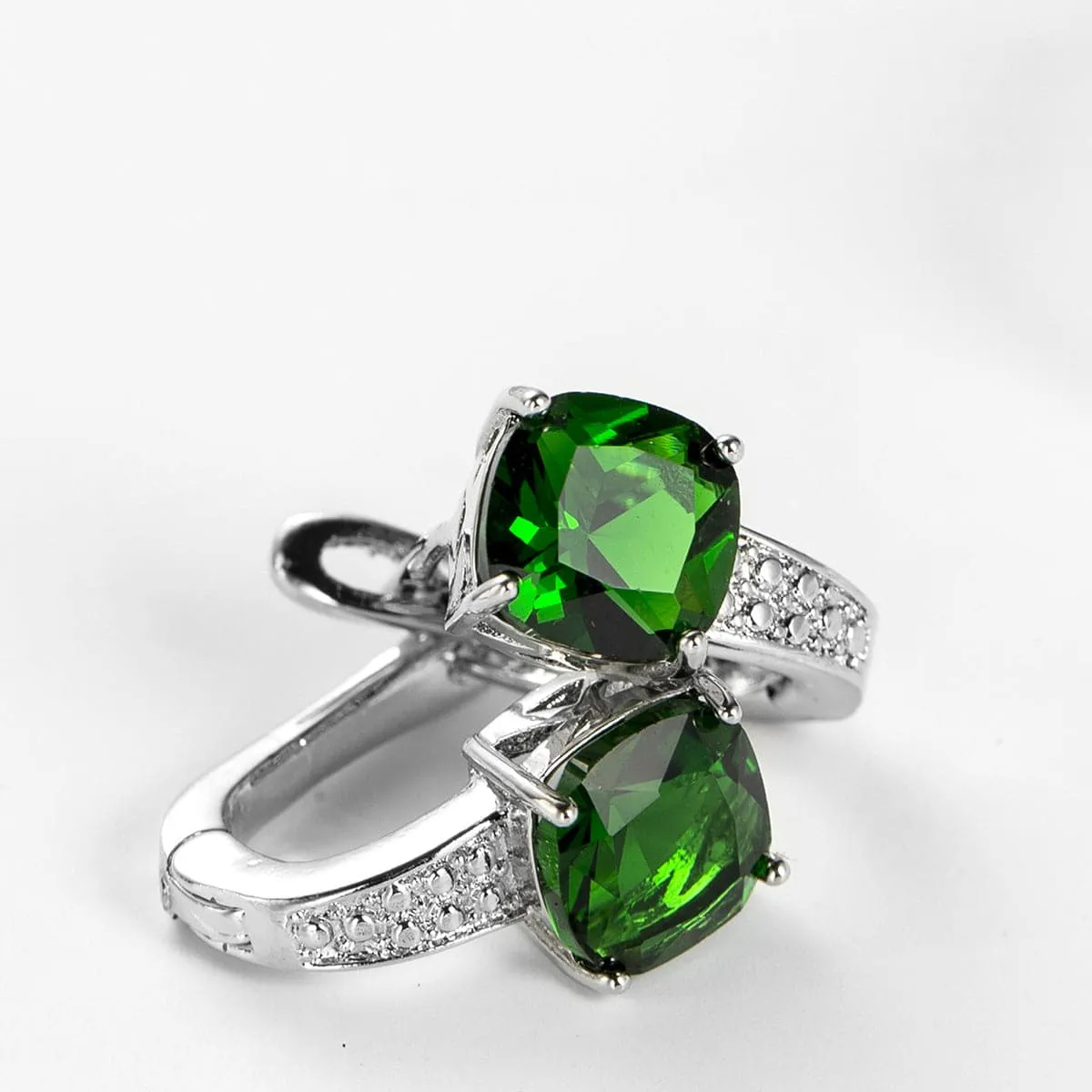 Green Crystal & Cubic Zirconia Huggie Earrings
