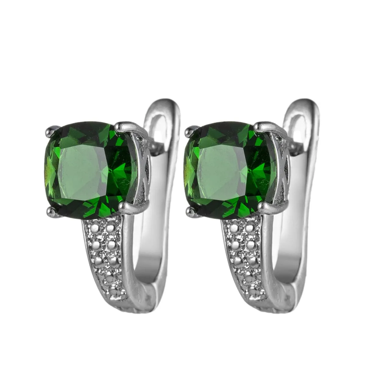 Green Crystal & Cubic Zirconia Huggie Earrings